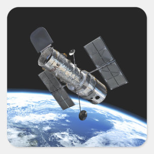 Pegatina Cuadrada Telescopio Espacial Hubble en Órbita Terrestre Fot