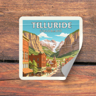 Pegatina Cuadrada Telluride Vintage Colorado