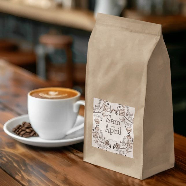 Pegatina Cuadrada Tema Boda floral marrón (even your stickers can match your theme)