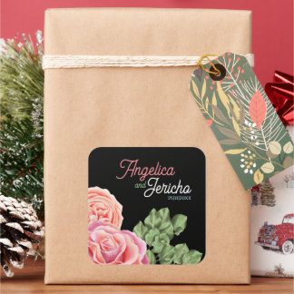 Pegatina Cuadrada Tema Boda Rosa Rosa Rosa