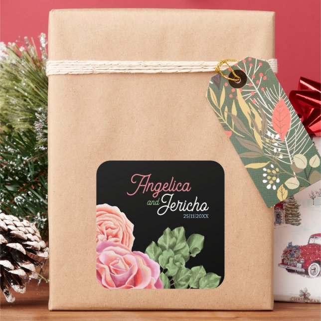 Pegatina Cuadrada Tema Boda Rosa Rosa Rosa (Vacaciones)