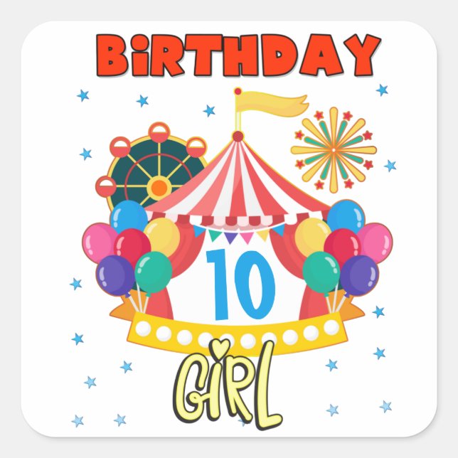 Pegatina Cuadrada Tema Chica del Fiesta de Circo Carnaval (Anverso)