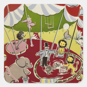 Pegatina Cuadrada Tema de Animales de Circo Retro Vintage