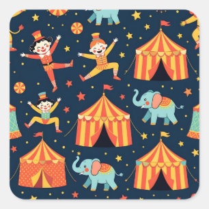 Pegatina Cuadrada Tema de circo en azul