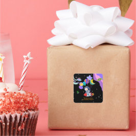 Pegatina Cuadrada Tema de fiesta de cumpleaños espacial | Decoración