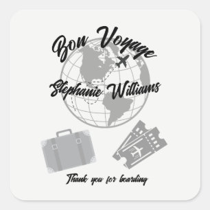 Pegatina Cuadrada Tema de fiesta de viaje de jubilación Bon Voyage G