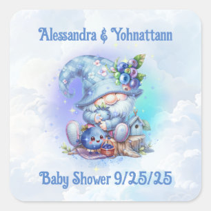 Pegatina Cuadrada Tema de gnomo de arándano para baby shower caprich