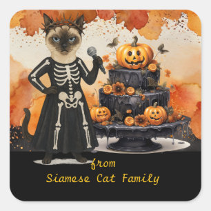 Pegatina Cuadrada tema de Halloween para amantes de los gatos con du