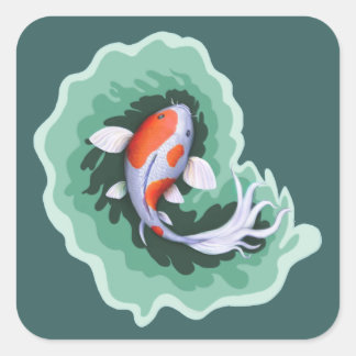 Pegatina Cuadrada Tema de Koi Fish