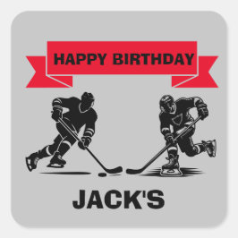 Pegatina Cuadrada Tema de la fiesta de cumpleaños del jugador de hoc