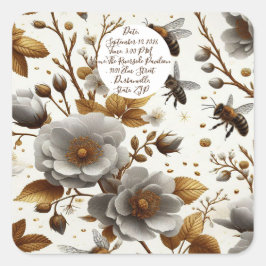 Pegatina Cuadrada tema de las abejas florales Papel Plate