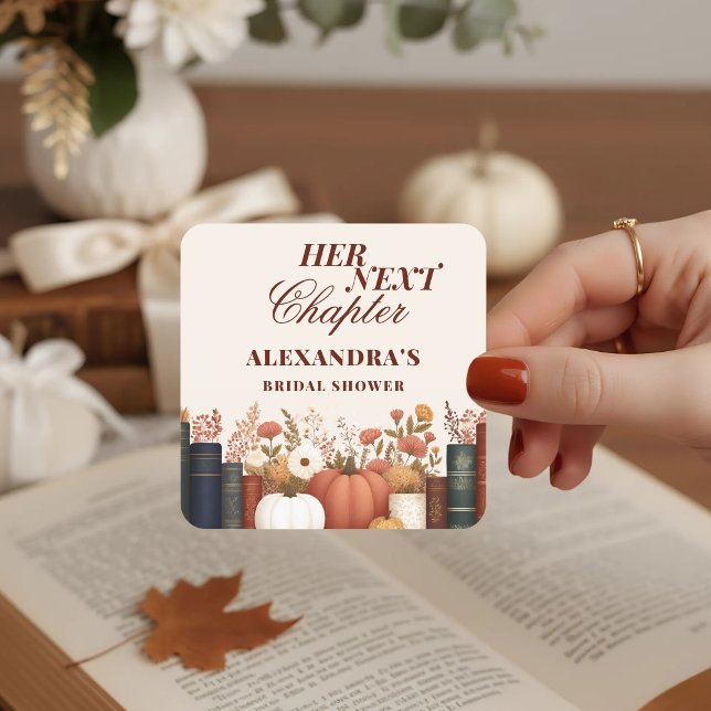Pegatina Cuadrada Tema de libro de otoño para la fiesta de despedida (Subido por el creador)