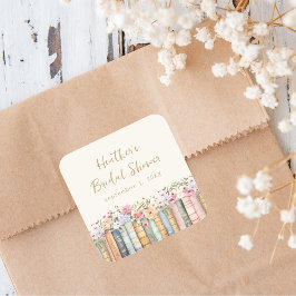 Pegatina Cuadrada Tema de libro para ducha de novia Sticker