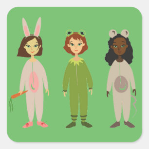Pegatina Cuadrada Tema de los amigos del pajama de los chicas Cuadro