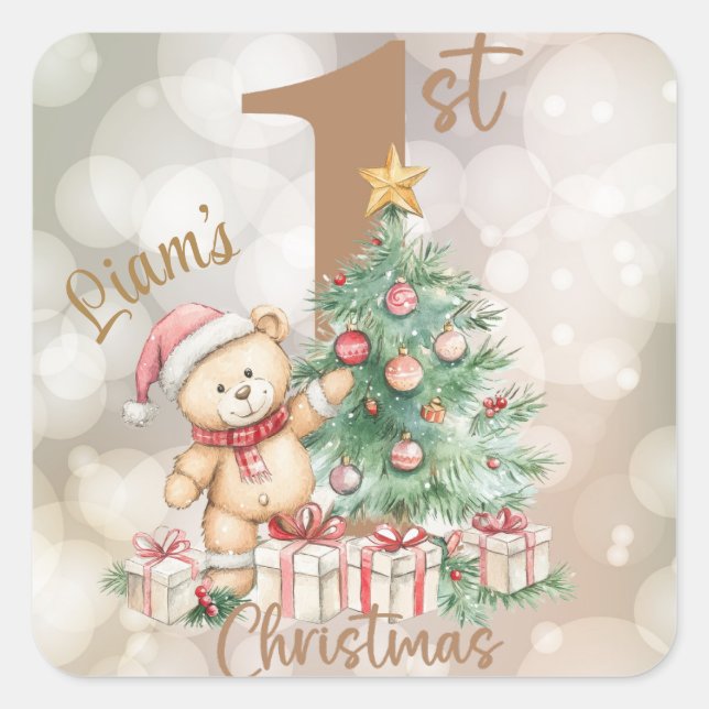 Pegatina Cuadrada Tema de los Navidades coloridos modernos (Anverso)