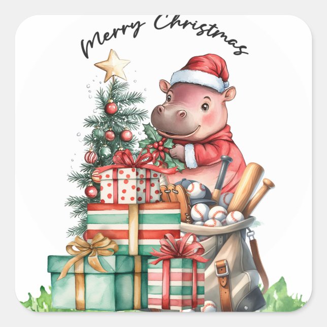 Pegatina Cuadrada Tema de los Navidades de béisbol (Anverso)