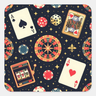 Pegatina Cuadrada tema de patrón de casino en negro