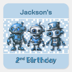 Pegatina Cuadrada Tema de Steampunk Robot Segundo cumpleaños