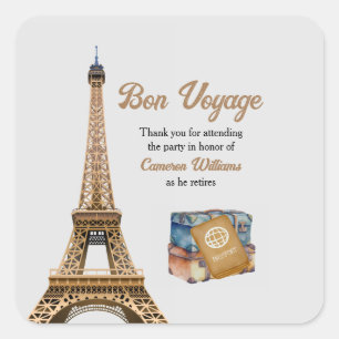 Pegatina Cuadrada Tema de Viaje de Jubilación Buen Viaje Torre Eifel