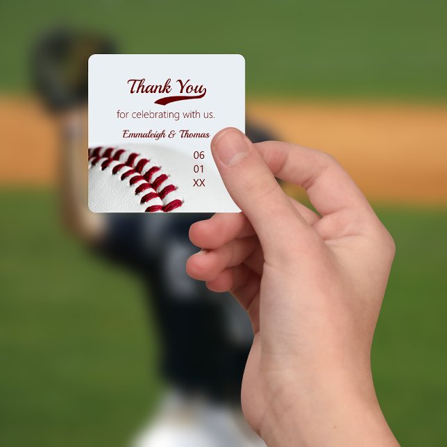 Pegatina Cuadrada Tema del béisbol: Favor de la boda (Subido por el creador)