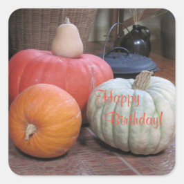 Pegatina Cuadrada Tema del cumpleaños feliz de otoño