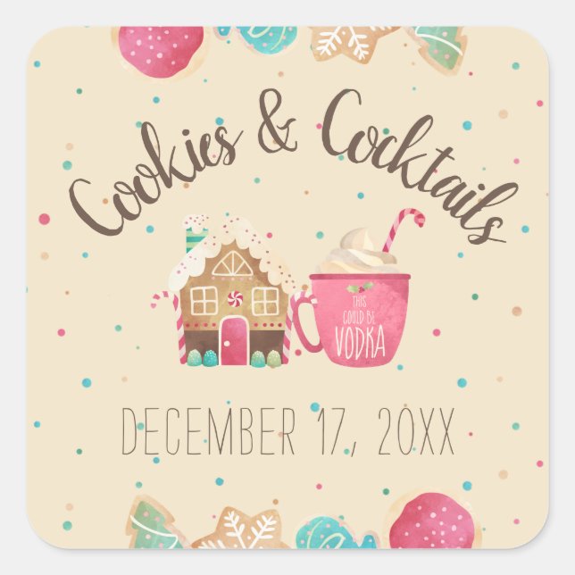 Pegatina Cuadrada Tema del Fiesta de cócteles de Cookie Exchange (Anverso)