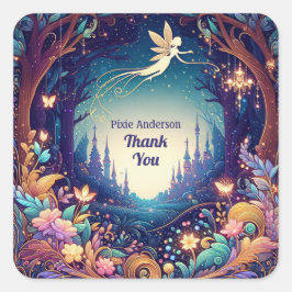 Pegatina Cuadrada Tema del Fiesta de hadas brillantes - cuento de ha