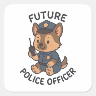 Pegatina Cuadrada Tema del futuro de agente de policía de Cute Dog