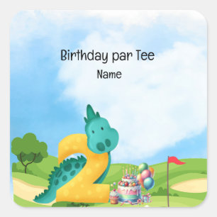 Pegatina Cuadrada Tema del golf de 2º cumpleaños para un Fiesta de g