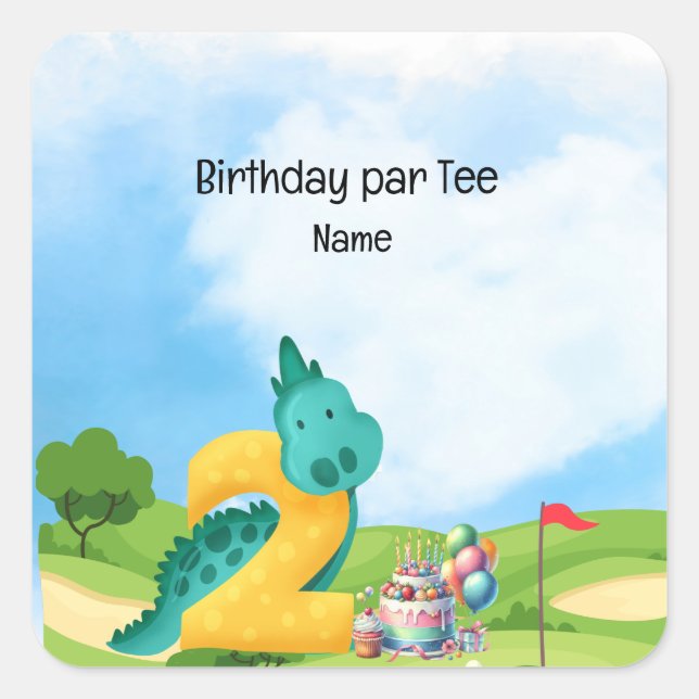 Pegatina Cuadrada Tema del golf de 2º cumpleaños para un Fiesta de g (Anverso)