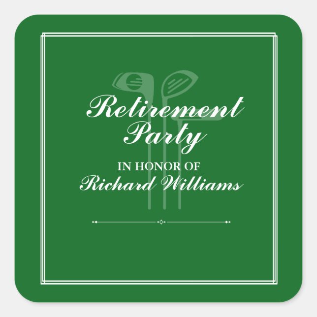 Pegatina Cuadrada Tema del golf de retiro clásico Blanco verde (Anverso)