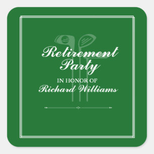 Pegatina Cuadrada Tema del golf de retiro clásico Blanco verde