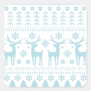 Pegatina Cuadrada Tema del invierno del Arte Popular Azul Ártico