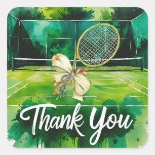 Pegatina Cuadrada Tema del tenis gracias por regalo de Navidades