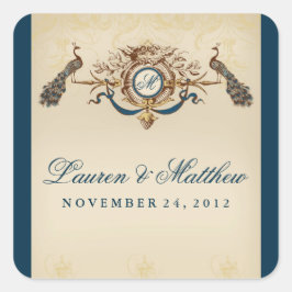 Pegatina Cuadrada Tema elegante del pavo real