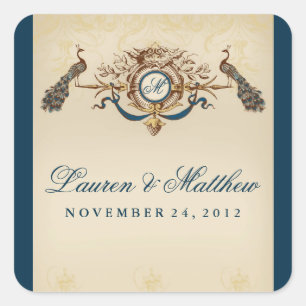 Pegatina Cuadrada Tema elegante del pavo real