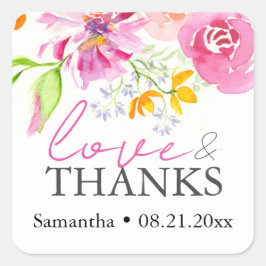 Pegatina Cuadrada Tema Floral de acuarela Gracias