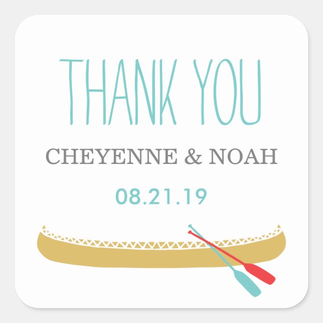Pegatina Cuadrada Tema nativo | Canoe Wedding Favor Pegatinas (Anverso)
