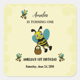 Pegatina Cuadrada Tema personalizado de la abeja Primer fiesta de cu