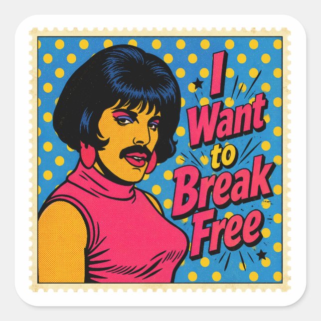 Pegatina Cuadrada Tema Pop Art Rompe Libres (Anverso)