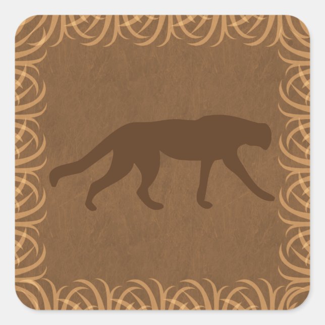 Pegatina Cuadrada Tema Safari Silhouette de gato salvaje (Anverso)