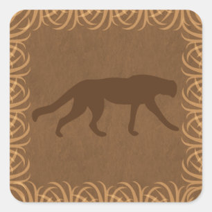 Pegatina Cuadrada Tema Safari Silhouette de gato salvaje