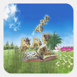 Pegatina Cuadrada Temas del alfabeto de la capital ABC.