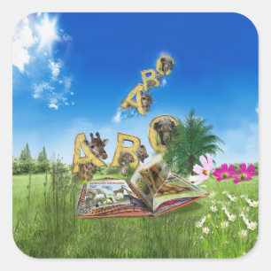 Pegatina Cuadrada Temas del alfabeto de la capital ABC.