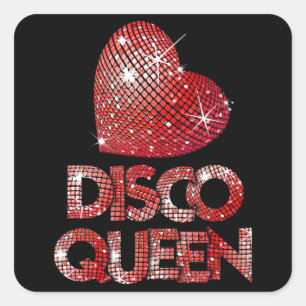 Pegatina Cuadrada temática de la discoteca queen women's retro 70