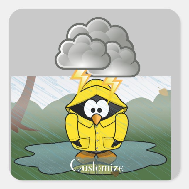 Pegatina Cuadrada Tembloroso Día de Lluvia: Pingüino Thunder_Cove (Anverso)
