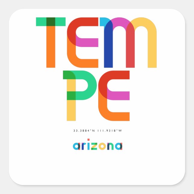 Pegatina Cuadrada Tempe Arizona Mid Century, Pop Art, (Anverso)