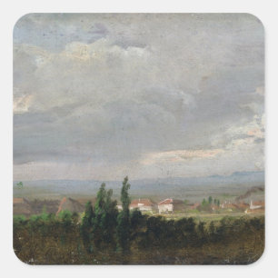 Pegatina Cuadrada Tempestad de truenos cerca de Dresden, 1830