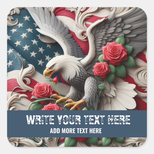 Pegatina Cuadrada Template for Patriotic American Flag Eagle Sticker (Anverso)