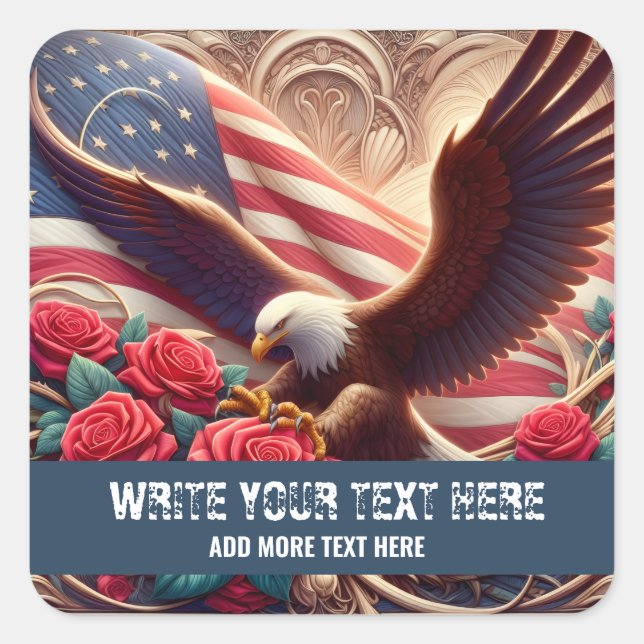 Pegatina Cuadrada Template for Patriotic American Flag Eagle Sticker (Anverso)